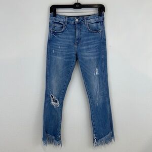 Zara Trafaluc Fridge Hem Distressed Ankle Jeans
